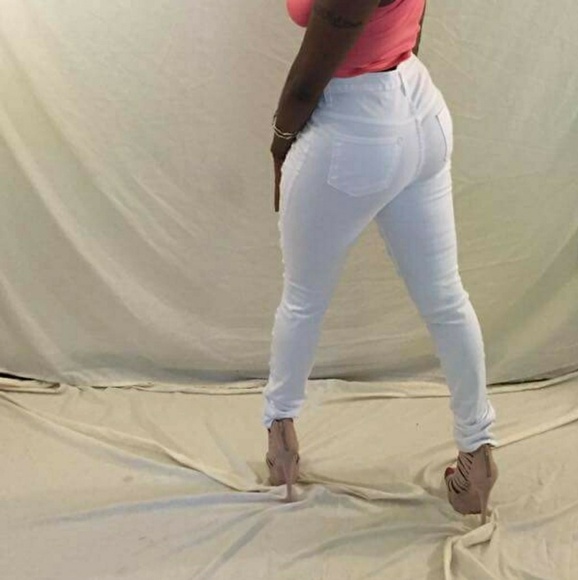 GJG DENIM High Waisted Destroyed White Denim Jeans - Picture 5 of 11